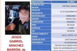 La Fiscalía difundió la ficha de búsqueda de Jesús Gabriel Sánchez Barrón y pidió a la población reportar cualquier dato que ayude a localizarlo.