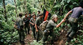 Imagen creada a traves de la inteligencia artificial que ilustra la guerra de guerrillas en América Latina.