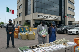 (ES UNA IMAGEN CREADA CON INTELIGENCIA ARTIFICIAL) Autoridades desmantelaron a los ‘Petrofactureros’, red que simulaba operaciones para ‘blanquear’ combustible ilegal.