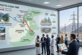 Imagen creada a través de la IA. El proyecto CASA-1000 se presentó en 2006,contó con el financiamiento del BID, el Banco Mundial y otras entidades, con el din de paliar la escasez energética en Afganistán y Pakistán.