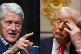 Izquierda, el expresidente estadounidense Bill Clinton. Derecha. El presidente Donald Trump escucha durante una reunión de gabinete en la Casa Blanca.