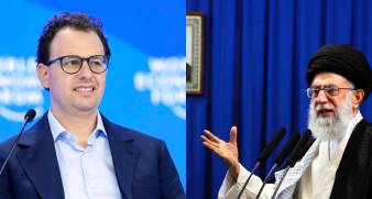 Izquierda, Dario Amodei, director general y cofundador de la empresa Anthropic. Derecha, el líder supremo de la Revolución iraní, Alí Jameneí en Teherán, Irán.