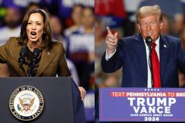 Izquierda, la candidata demócrata a la presidencia de EU, la vicepresidenta Kamala Harris. Derecha, el candidato republicano a llegar a la Casa Blanca, el expresidente Donald Trump.