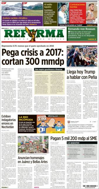 $!Titulares Prensa Nacional 31/08/2016