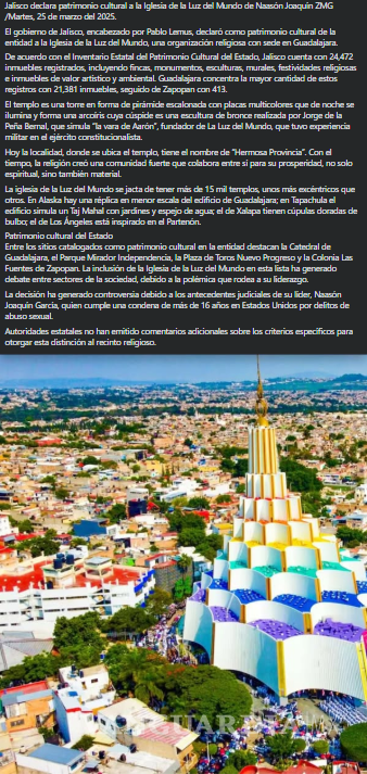 $!¿El templo de la Iglesia de la Luz del Mundo fue declarada como Patrimonio Cultural en Jalisco?