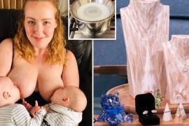 Alison Hawthorn (izquierda) usa leche materna para hacer colgantes, joyas y collares.
