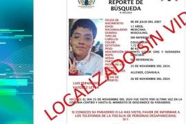 Luis Fernando fue reportado desaparecido el 25 de noviembre en Allende, Coahuila.