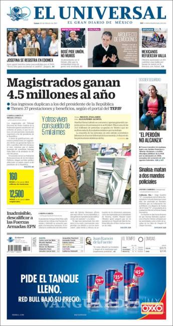 $!Titulares Prensa Nacional 20/02/2017