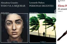 Portadas de los libros “Todo va a mejorar”, de Almudena Grandes, “Personas decentes” de Leonardo Padura y “El amante polaco”, de Elena Poniatowska.