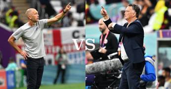 Izquierda, el entrenador de la selección de Estados Unidos, Gregg Berhalter. Derecha, el director técnico de los Países Bajos, Louis van Gaal.