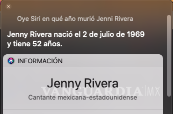 $!¿Está viva Jenni Rivera? Siri asegura que la cantante no murió y tiene 52 años