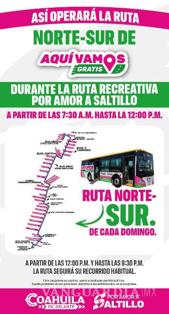 $!Saltillo: así será el ajuste de las rutas troncales gratuitas durante la Ruta Recreativa