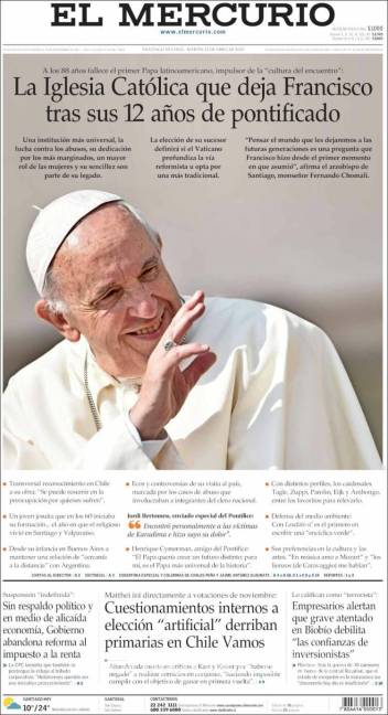$!Así reflejaron medios internacionales en sus portadas la muerte del Papa Francisco