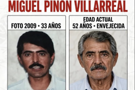 Proyección de envejecimiento que muestra el aspecto estimado de Miguel Piñón Villarreal a la edad actual de 52 años.