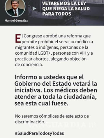 $!Gobierno de Nuevo León vetará 'objeción de conciencia', ley que facilita a médicos negarse a atender a personas LGBT+