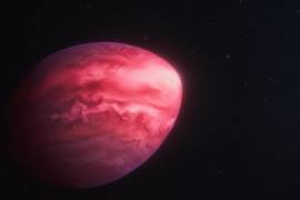 Representación artística del exoplaneta PSR J2322-2650b. Las fuerzas gravitacionales del púlsar mucho más pesado que orbita están empujando al mundo con masa de Júpiter a esta extraña forma de limón.