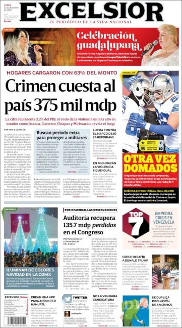 $!Titulares Prensa Nacional 12/12/2016