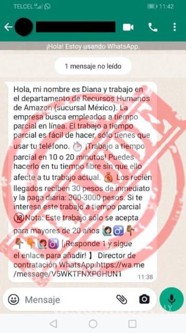 Alertan en Saltillo por nuevo fraude vía Whatsapp: ofertas de empleo ¿te contactaron de RH de Amazon?