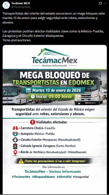 $!Transportistas bloquean vialidades en Edomex y CDMX por extorsiones y robos