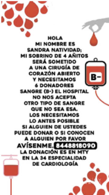 $!Piden donadores de sangre para niño hospitalizado en Monterrey