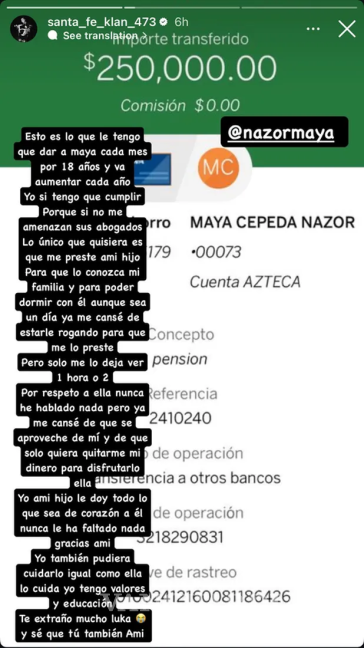 $!Santa Fe Klan exhibe a Maya Nazor por no dejarle ver a su hijo pese a pensión de 250 mil pesos; Nazor responde: ‘No te hagas la víctima’