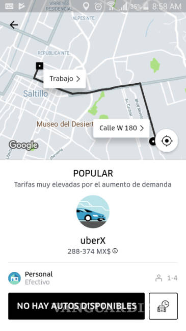$!Reportan usuarios de Uber abusos en tarifas tras nevada en Saltillo