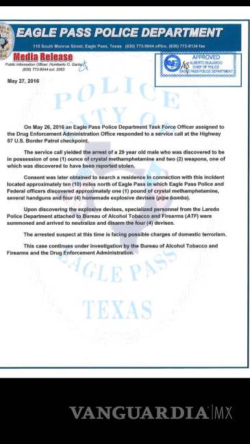 $!Detienen a presunto terrorista en Eagle Pass, Texas