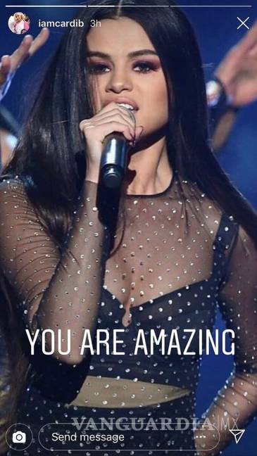$!Cardi B envía emotivo mensaje a Selena Gomez tras su colapso emocional