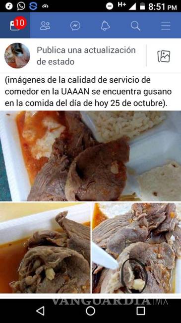 $!Denuncian estudiantes que en comedor de la Narro Saltillo sirven comida con gusanos y cucarachas