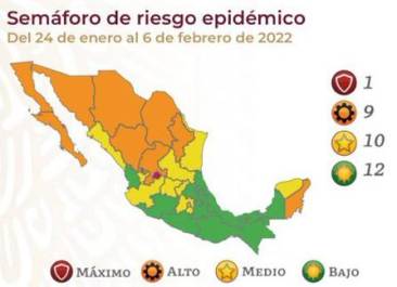 Semáforo COVID: Solo Aguascalientes en rojo; 9 entidades en naranja, Coahuila entre ellas