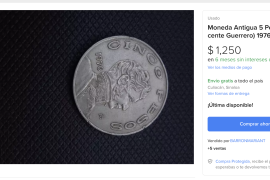 Esta moneda antigua de 5 pesos de 1976 está valuada en mil 250 pesos