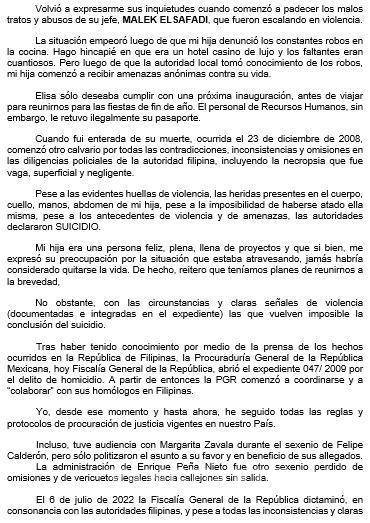 $!Las autoridades filipinas concluyeron que se trató de un suicidio, versión que la familia rechaza y considera una maniobra para proteger intereses económicos y turísticos.