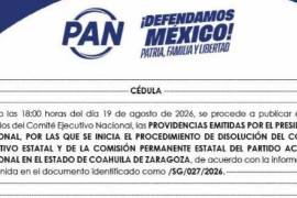 El PAN Nacional publicó en sus estrados el inicio formal del procedimiento para disolver sus órganos directivos en Coahuila.