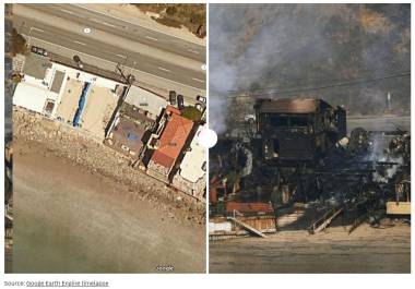 Fotografías comparativas del antes y después de los incendios que azotaron en diversas zonas de Los Ángeles, California.