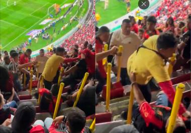 Nuevamente hubo bronca en el Estadio Jalisco, donde un vendedor se enfrentó a golpes con dos aficionados rojinegros.