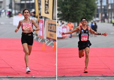 Los saltillenses Katia Ríos Cantú y Gerardo Emmanuel Armendáriz González brillaron en el Maratón Saltillo 2026 al terminar tercera en la rama femenil y segundo absoluto, respectivamente.