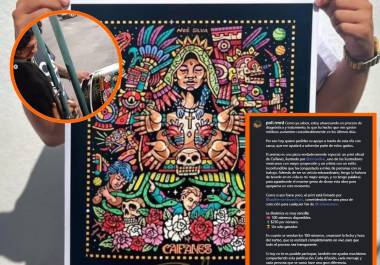 Rifan ilustración de Caifanes por Noe Silva firmada por Saúl Hernández en Saltillo.