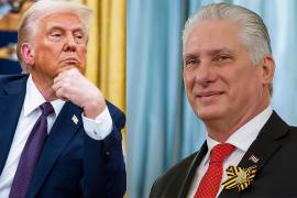 El presidente de los Estados Unidos, Donald Trump (i), y el presidente de Cuba Miguel Díaz-Canel (d).