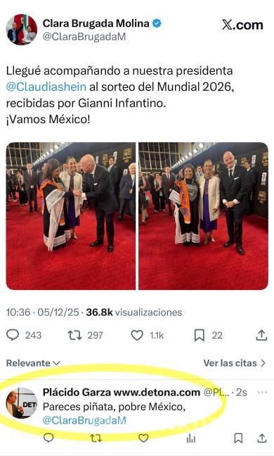 $!Imagen tomada de la cuenta de X de Clara Brugada, jefa del gobierno capitalino con el presidente de la FIFA Gianni Infantino.