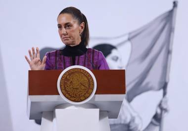 Claudia Sheinbaum, presidenta de México, durante la conferencia matutina de este jueves en Palacio Nacional.