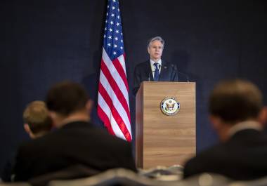 El secretario de Estado de los Estados Unidos, Antony Blinken, durante una conferencia en Ginebra, Suiza. EFE/EPA/Martial Trezzini
