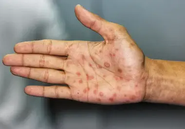 Las lesiones visibles en manos, como manchas o erupciones cutáneas, forman parte de las manifestaciones que pueden presentarse durante el avance de esta infección.