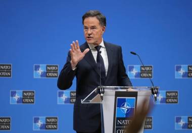 El secretario general de la OTAN, Mark Rutte durante una conferencia de prensa en la sede de la Organización del Tratado del Atlántico Norte en Bruselas.
