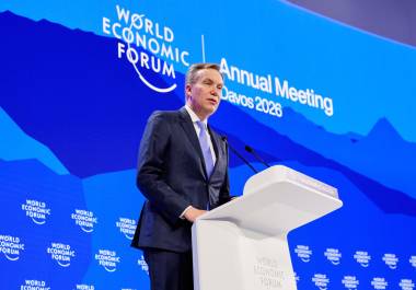 El director ejecutivo del Foro Económico Mundial, Borge Brende, habla en la Reunión Anual del Foro Económico Mundial en Davos, Suiza.