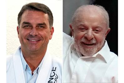 Esta combinación de fotografías muestra a Flavio Bolsonaro, izquierda, en Sao Paulo, el 29 de septiembre de 2026, y a Luiz Inacio Lula da Silva en Río de Janeiro, el 23 de septiembre de 2026.