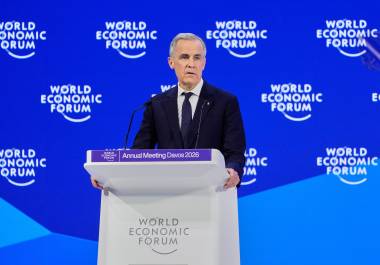 171El primer ministro de Canadá, Mark Carney, habla durante la Reunión Anual del Foro Económico Mundial en Davos, Suiza, el martes 20 de enero de 2026.