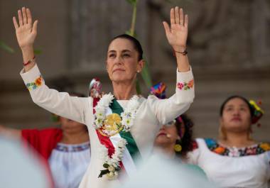 Claudia Sheinbaum, presidenta de México, durante la ceremonia para la entrega del bastón de mando realizado en el zócalo capitalino.