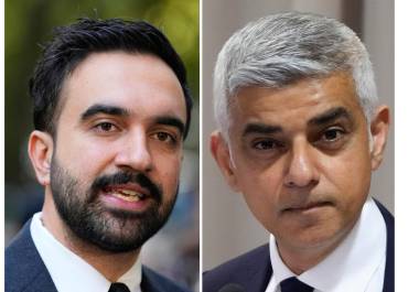 El alcalde electo de la ciudad de Nueva York, Zohran Mamdani, en Nueva York, el 27 de octubre de 2025, y al alcalde de Londres, Sadiq Khan, en el Vaticano, el 16 de mayo de 2024.