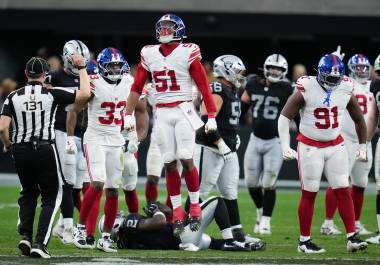 Los Giants derrotaron 34-10 a los Raiders en el estadio de Las Vegas, en un duelo marcado por el control ofensivo visitante y un regreso de despeje clave.