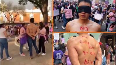 Durante la manifestación del Día Internacional de la Mujer, un hombre que se integró a las marchas en Tlaxcala fue confrontado y exhibido por una mujer como deudor alimentario.